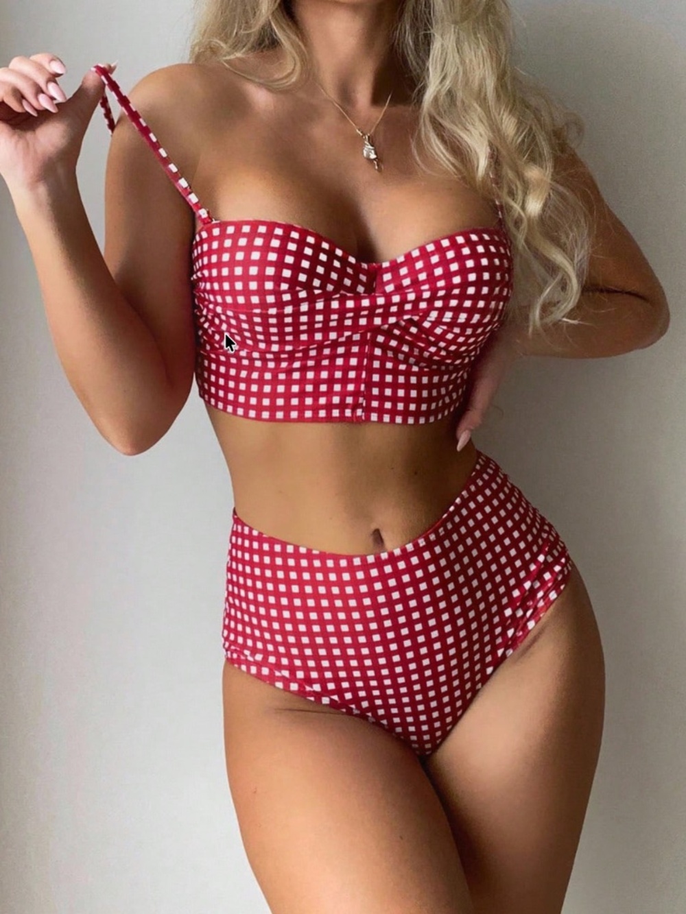 Gingham Print Padded High waisted Swim Beach Bikini - Picture 4 of 6